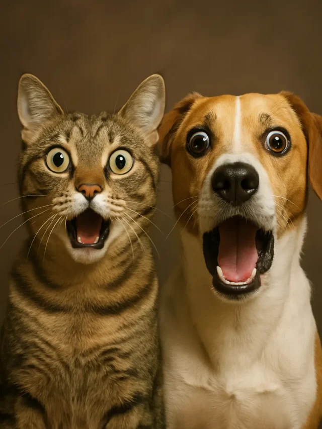 Surprising reactions of dog and cat.