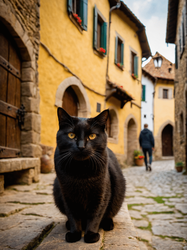 A cat sitting proudly on a street.